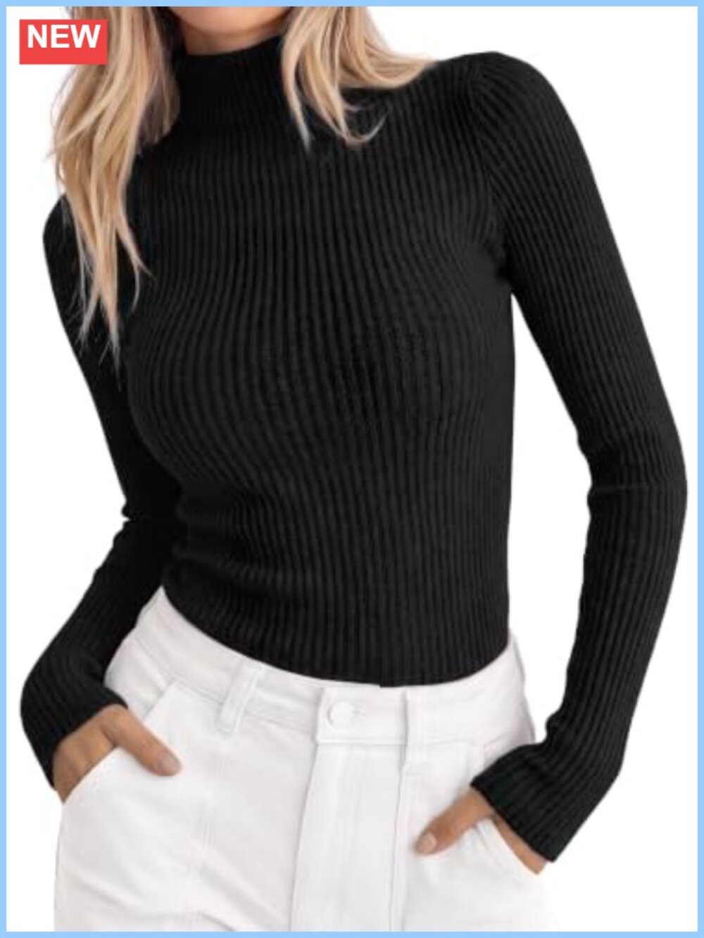 Ribbed Mock Turtleneck Long Sleeve Fitted Knit Top for Women Fall Winter